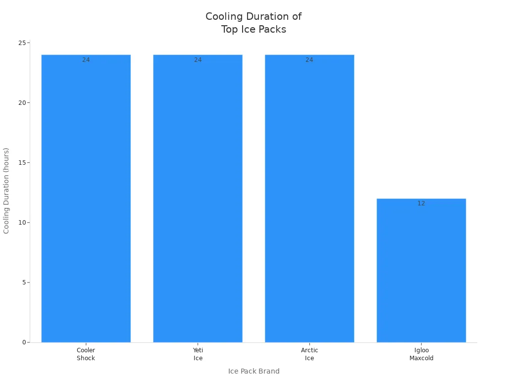 Bar chart comparing cooling duration of top-rated ice packs for coolers