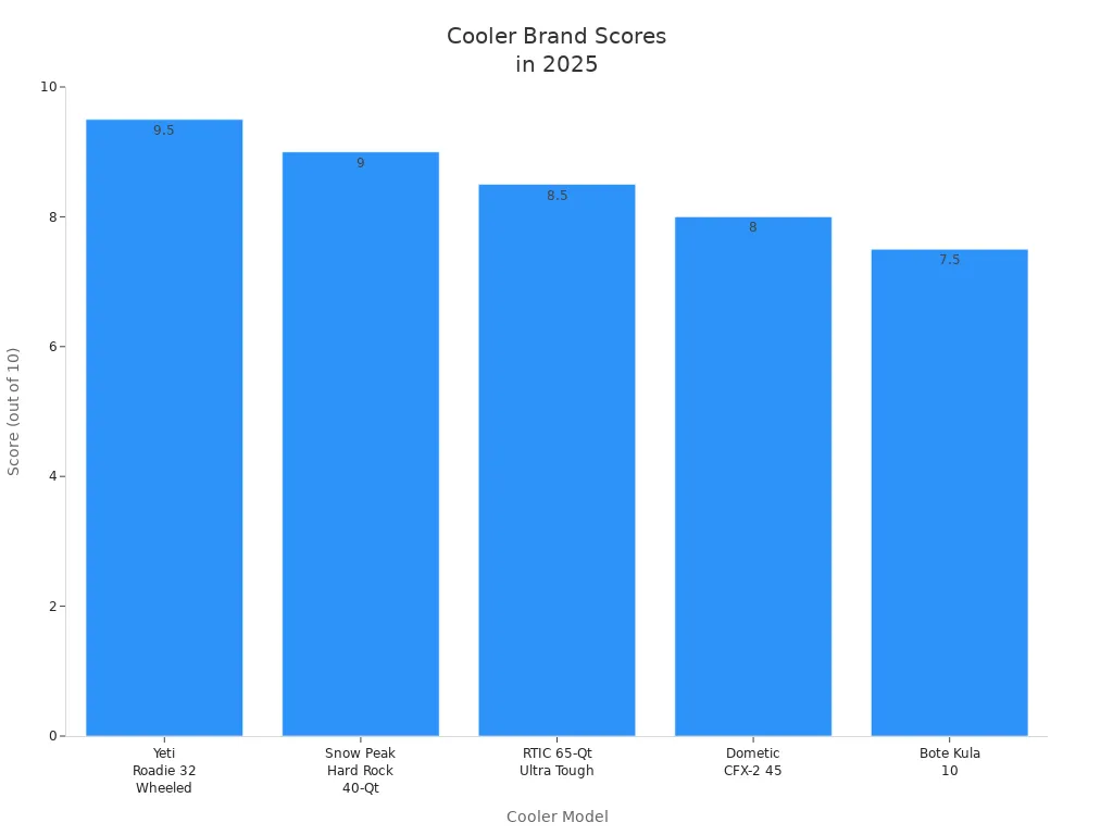 Bar chart comparing 2025 scores of Yeti and other top cooler brands